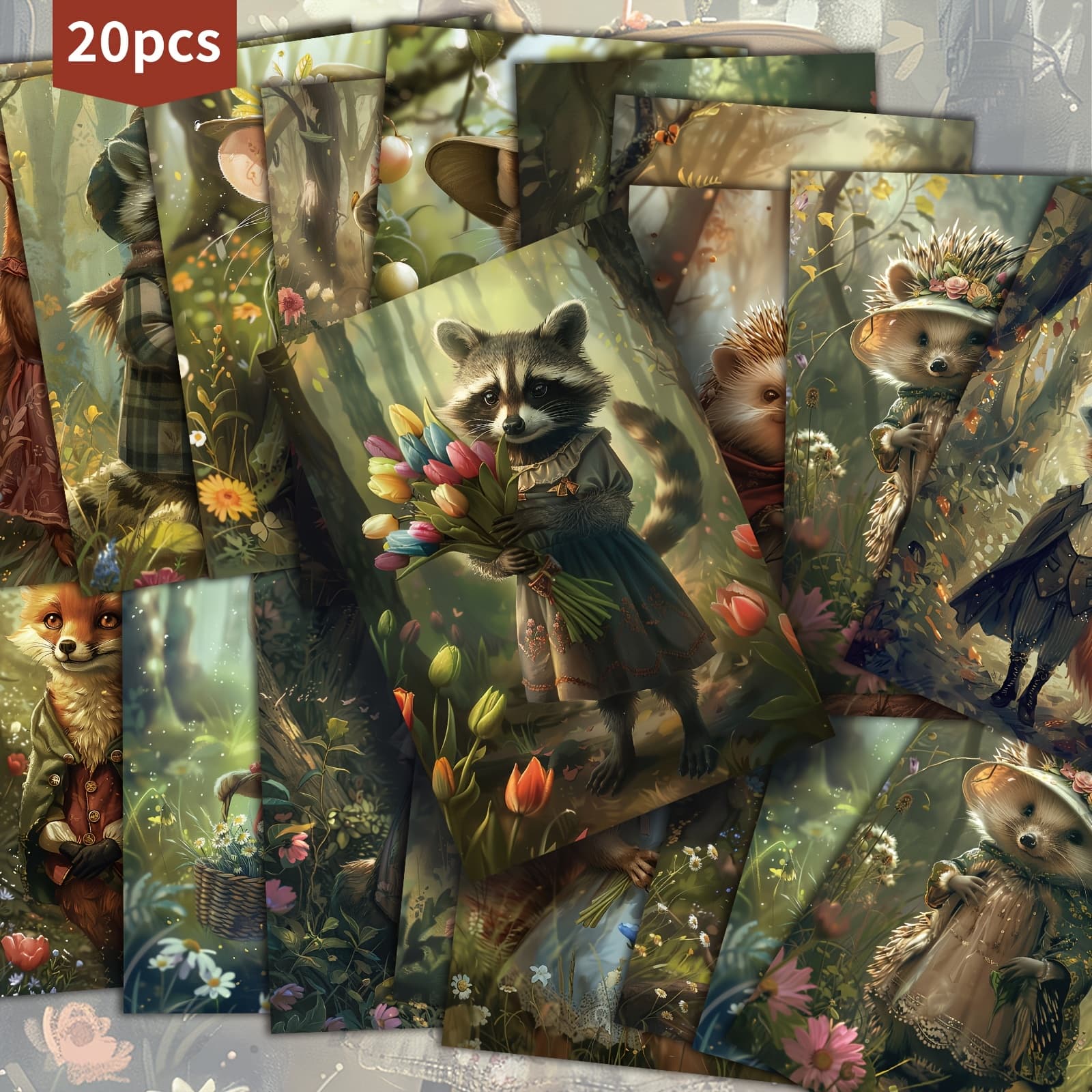 TEMU 20-pack Vintage Forest Series Animals Postcards - 4x6 Inches Junk Journal Paper, Classic Pinup Illustrations, Collectible Decorative Painting Cards For Scrapbooking & Crafting