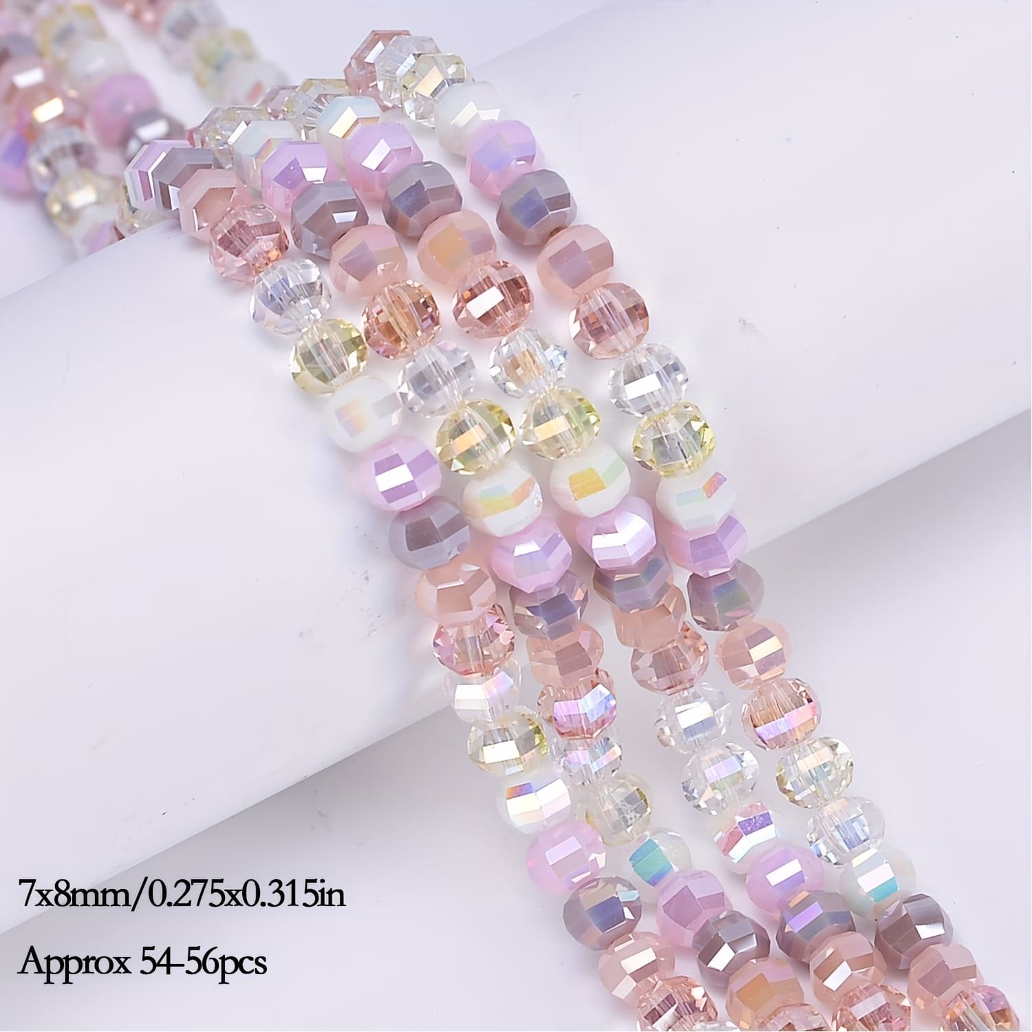 TEMU 7x8mm White Pink Transparent Artificial Crystal Round Loose Beads For Jewelry Making Charm Bracelets, 54-56pcs.