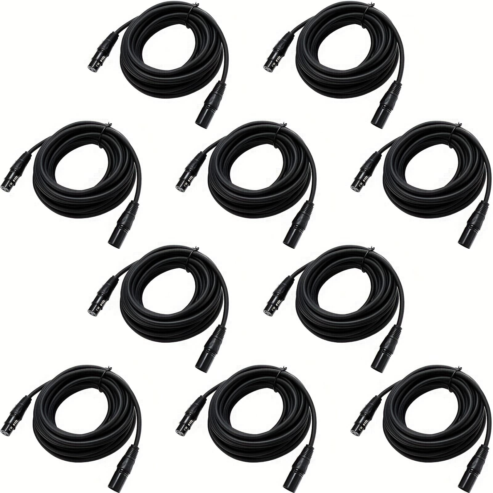 TEMU 10 Pack/ 26.3ft Dmx Cable 8 Meter Dmx Signal Cables With 3 Pin Xlr Male To Female Connector Stage Light Signal Wires For Stage Lighting Accessories Spotlight Dj Lights, Black