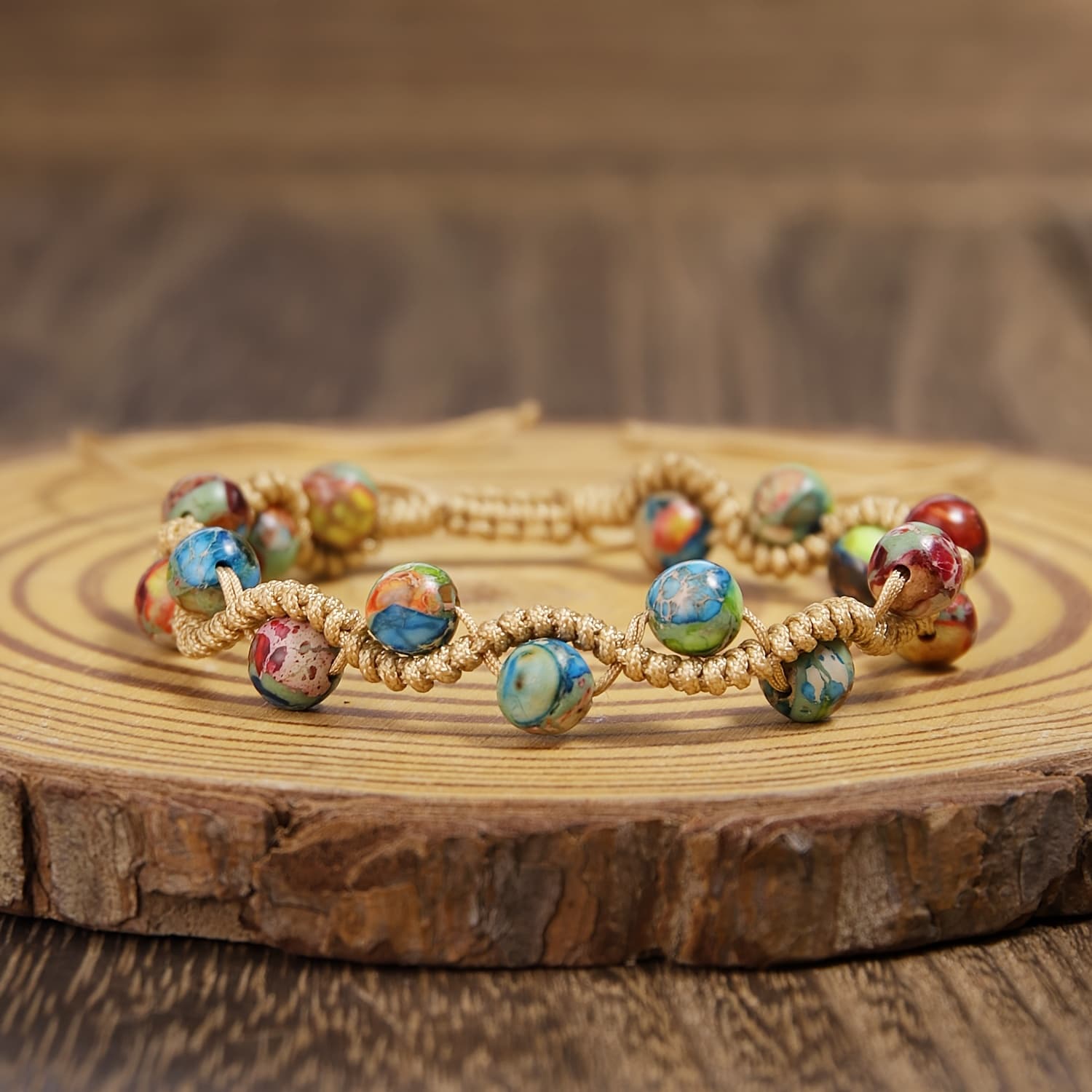 TEMU Bohemian Stone Bracelet | Adjustable Design | Unisex Casual & Vacation Wear Accessory | Bohemian Jewelry