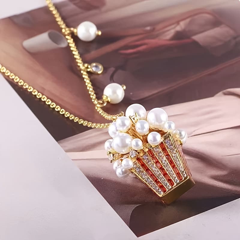 TEMU 1pc Fashion Versatile Style Popcorn Pendant Necklace Y85