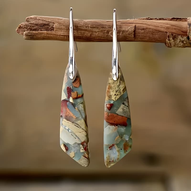 TEMU 2pcs In 1set Bohemian Style Fashionable Natural Stone Dangle Earrings, Best Gift For Daily Life, Christmas Halloween Holiday Party, High Quality Earrings