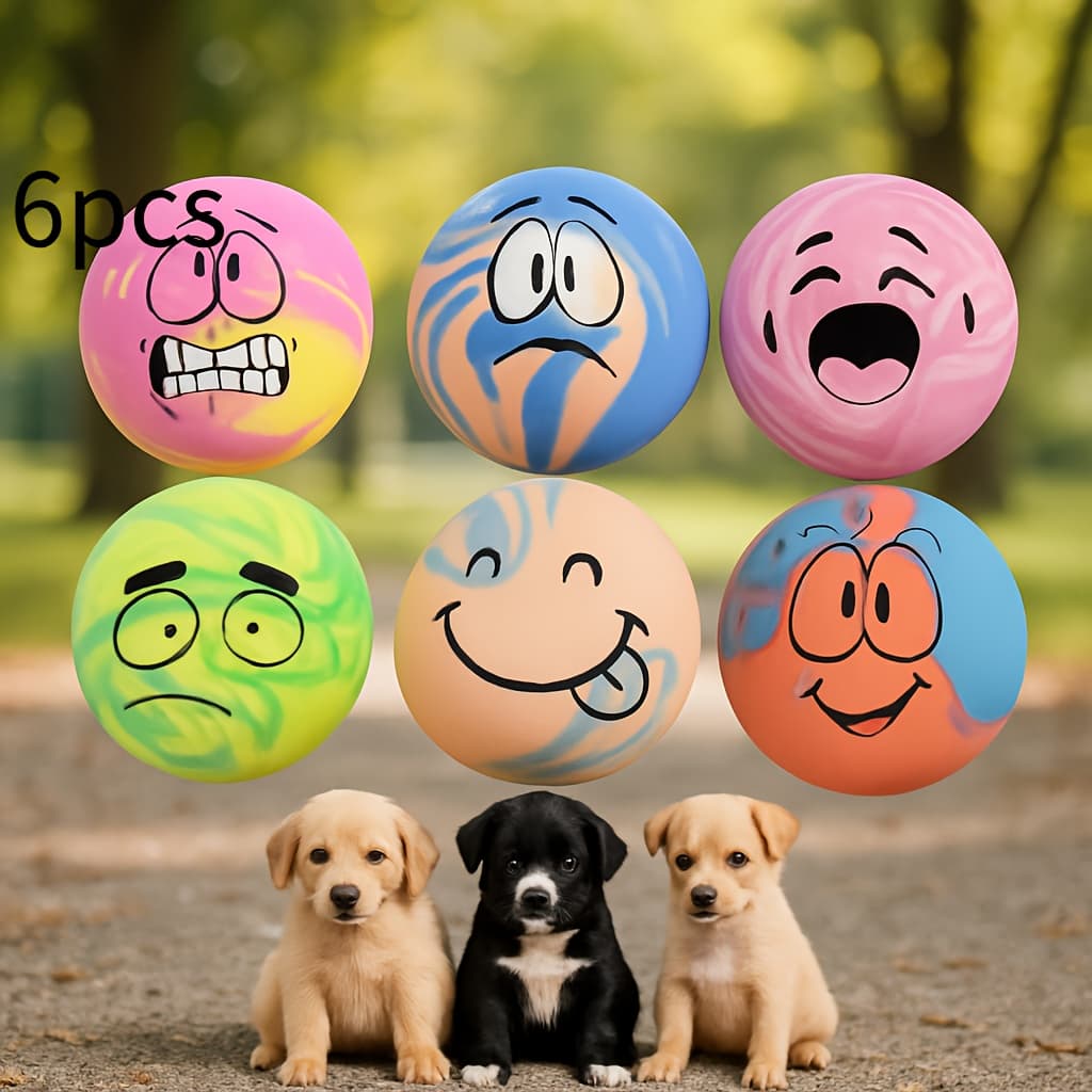 TEMU 6-pack Squeaky Dog Balls, Aggressive Chewer Dog Toys, Cartoon Pattern Latex Bouncy Fetch Toys, Soft Molar Accessories For Small Breeds, Uncharged Pet Supplies, Without Battery