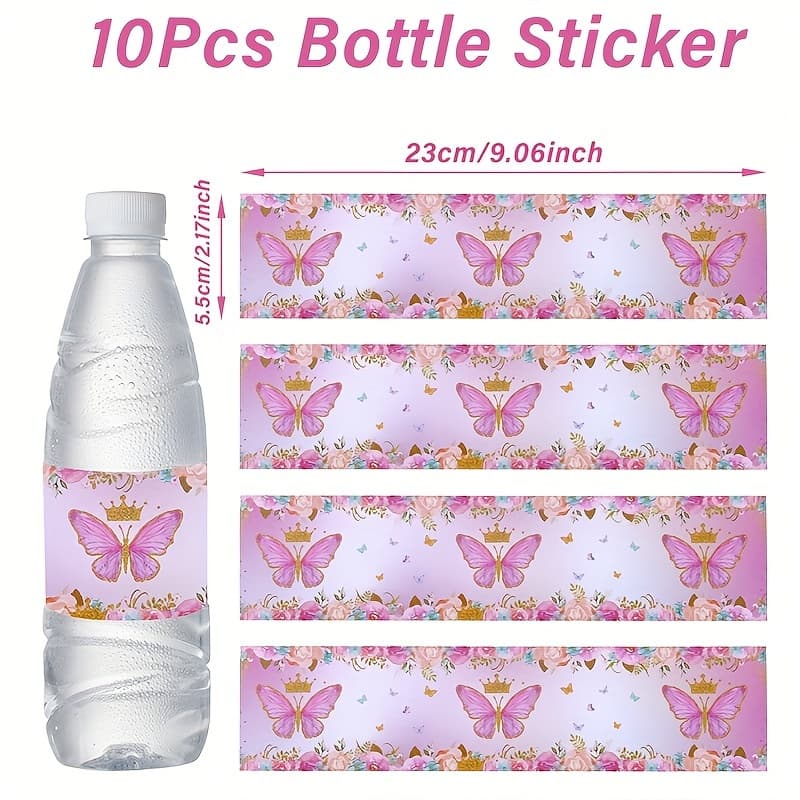 TEMU 10pcs, Crown Pink Pattern Bottle Sticker, Happy Birthday Baby Shower Party Supplies, Wedding Bridal Shower Party Decoration, Themed Stickers, Party Packs