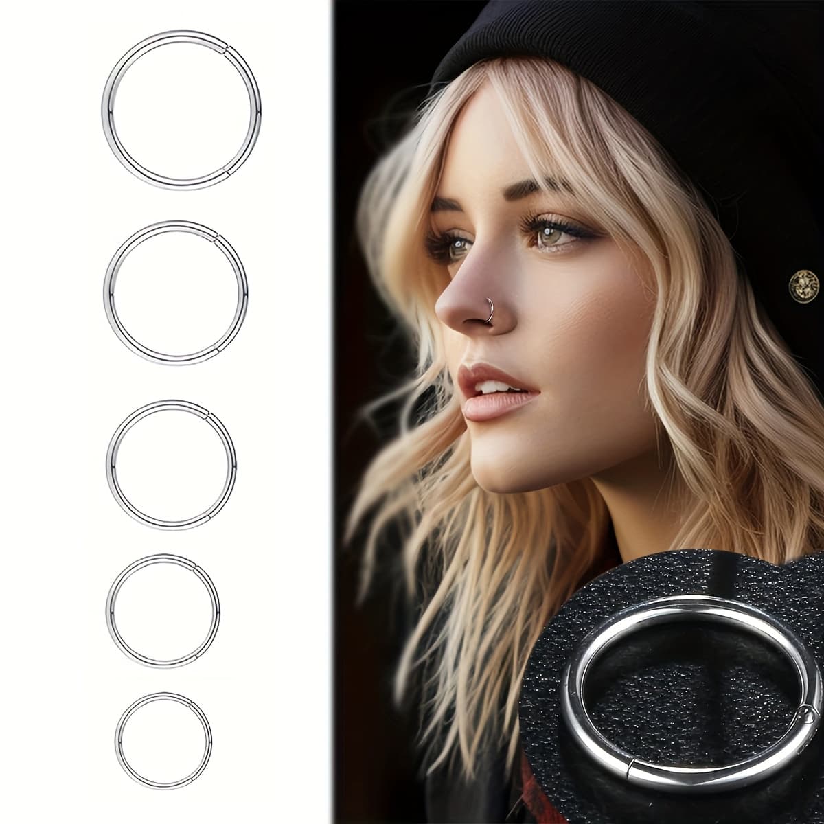 TEMU 5pcs/set 316 316 Steel Wire Hoop Earrings For Men And Women, Fashion Earrings 6mm / 7mm / 8mm / 9mm / 10mm