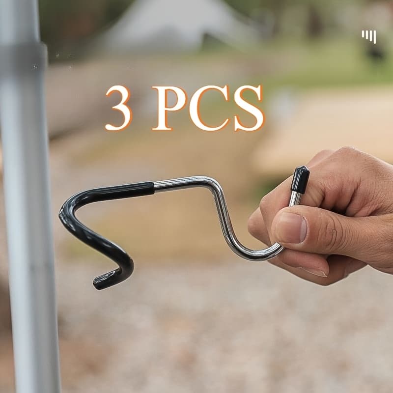 TEMU 3pcs/4pcs/5pcs No-drill Tail Hooks, Camping Balcony Outdoor Stainless Steel Non-slip Light Pole Tent Pole Storage Hanger Light Hooks