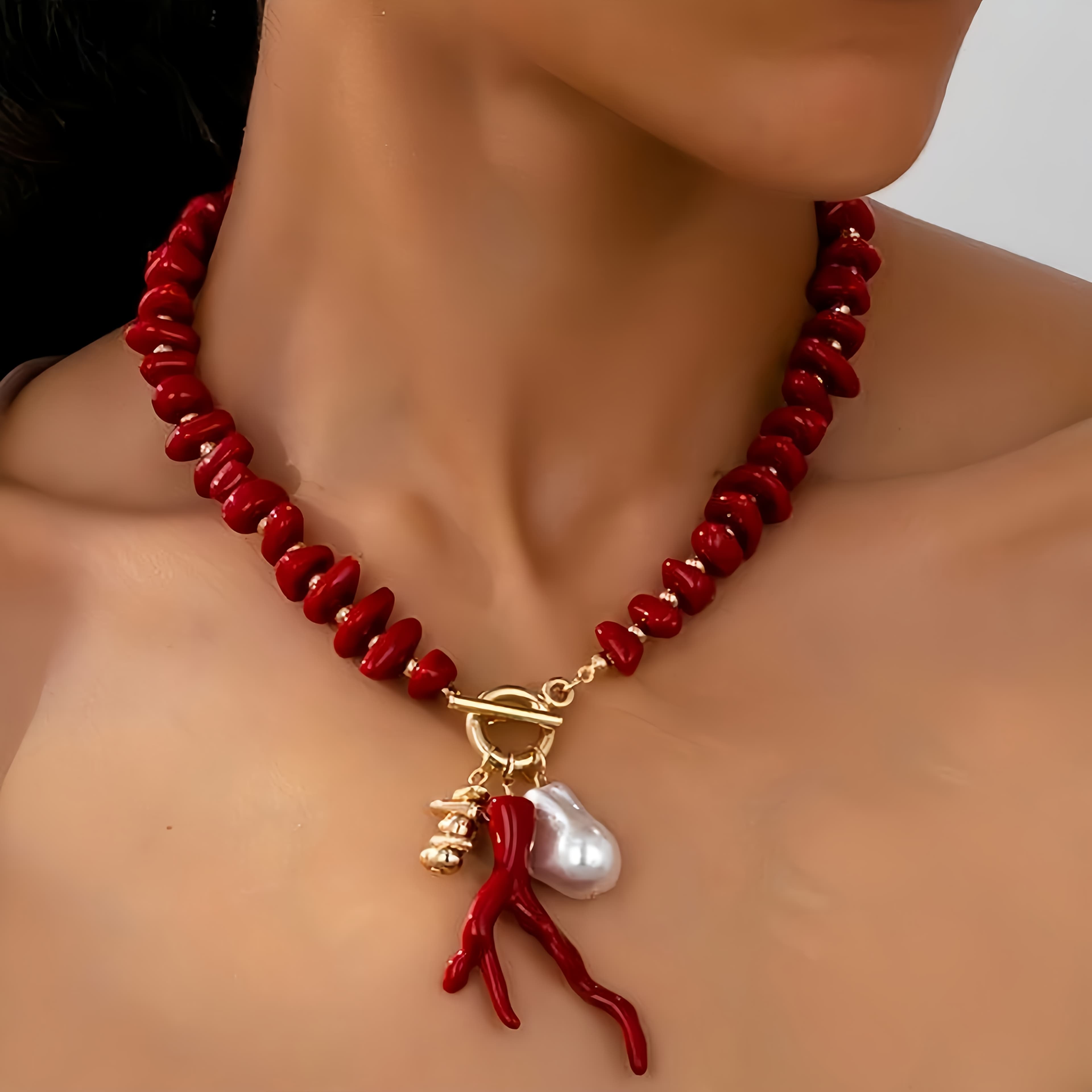 TEMU Women's Fashion Pendant Necklace, Vintage Light Luxury -shaped Beaded Necklace For Daily Casual Wear, Vacation, And Holiday Gifts
