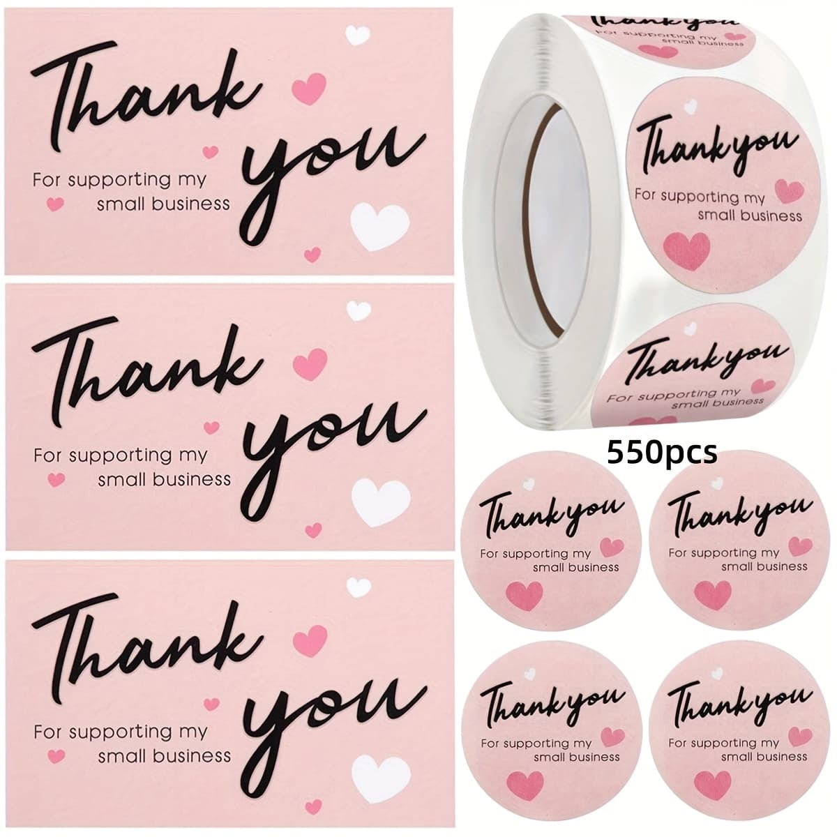 TEMU Set Of 550 Thank You Cards And Stickers In Pink, Designed To Gratitude For Supporting My Small Business, Perfect For Retail Store Package Inserts And Envelope Seals