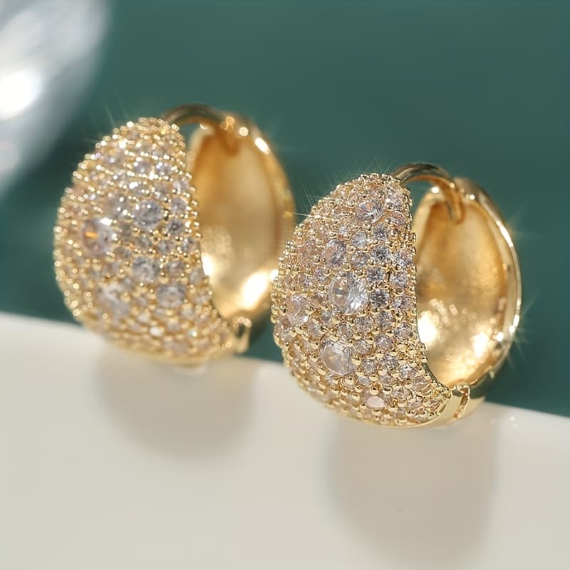 TEMU Luxurious And White Synthetic Zirconia Circular Ladies' Fashion Earrings Hoops, Perfect For Parties, Birthdays, Engagement, And Weddings