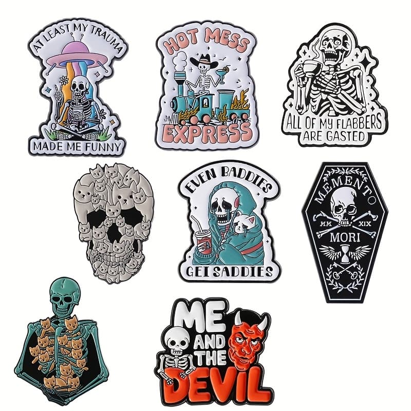 TEMU 8pcs Funny Skull Brooch, Humorous Brooch, Halloween Badge, Backpack, Clothing Additions, Gifts