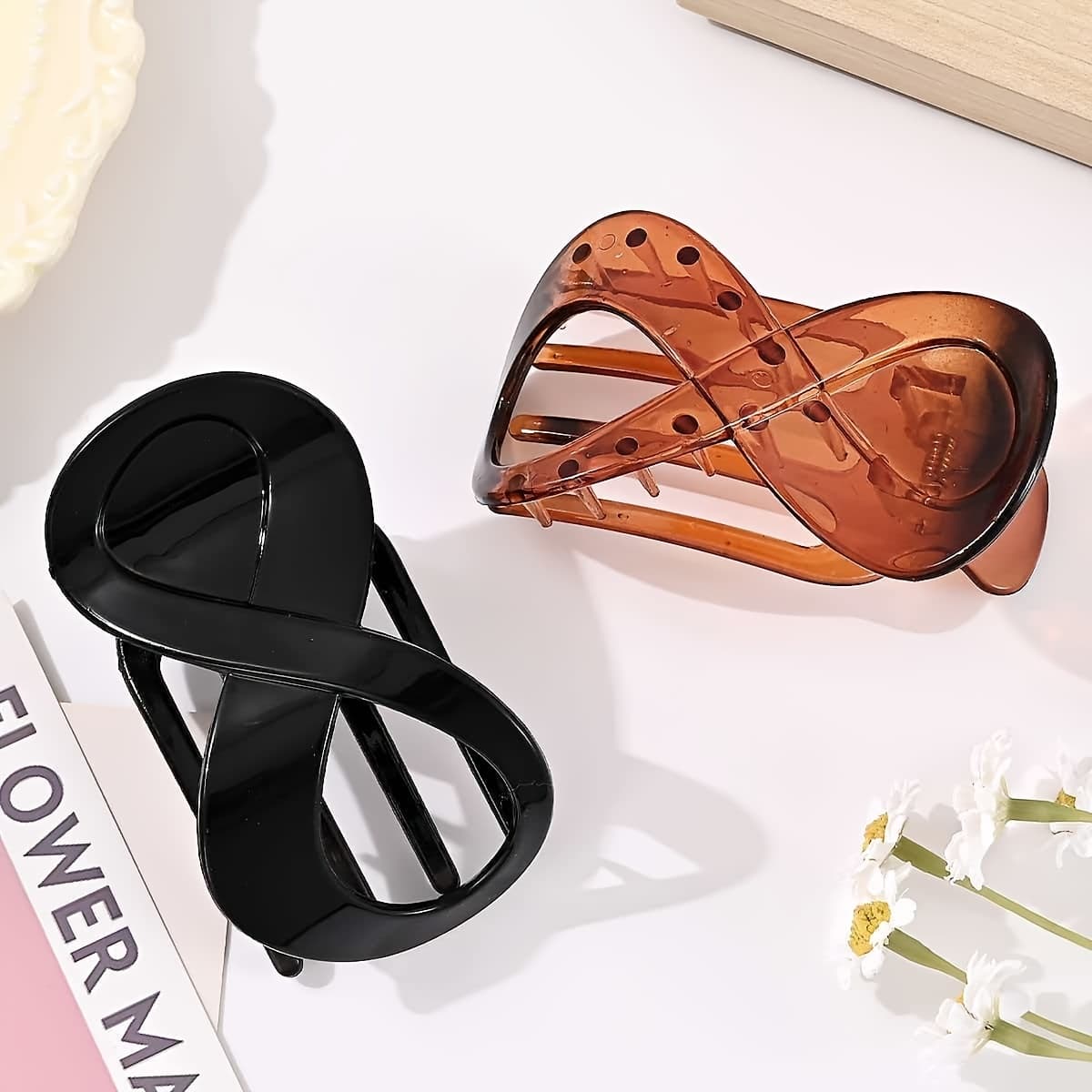 TEMU 2pcs Minimalist Style Hair Clips Acrylic Matte Acrylic Hair Clips Thick Hair Clips Styling Hair Additions