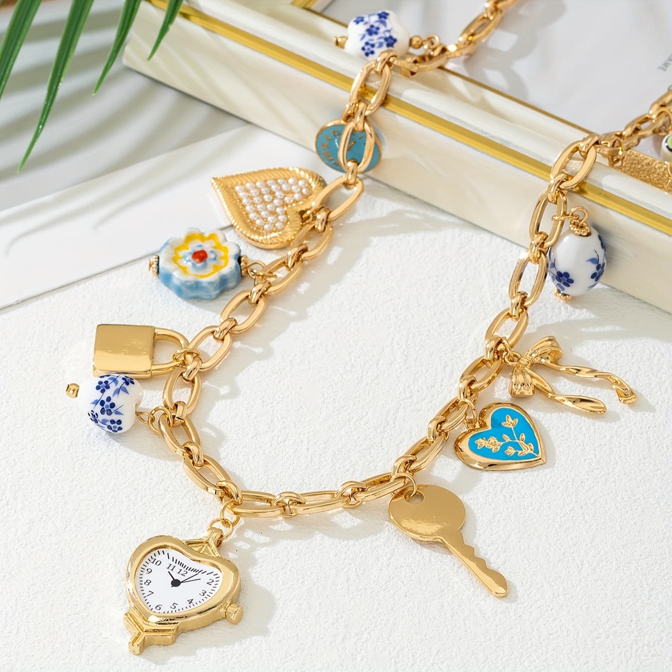 TEMU 1pc Fashionable And Elegant Heart Key Lock Ceramic Pendant Necklace, Suitable For Women' Wear, Gift , And Party Occasions