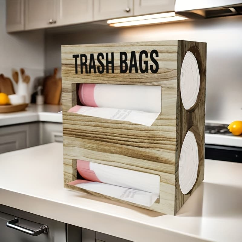 TEMU Wooden Wall-mounted Trash Bag Organizer For Storing And Dispensing Trash Bags, Perfect For Tidying And Bathroom Cabinets Or Under Sinks; A Practical Gift For Housewarming Or Holidays