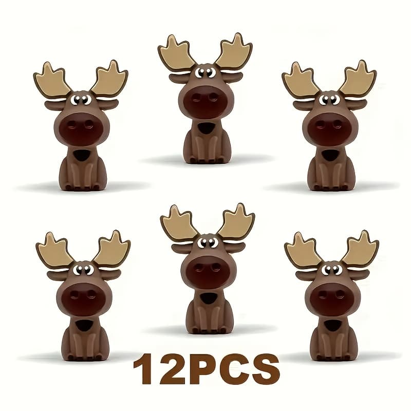 TEMU 12pcs 3d Elk Silicone Beads - Brown Elk Design, Durable Silicone Handmade Beads Suitable For Making, Keychains, Bracelets, And Lanyards | Cute Animal Accessories