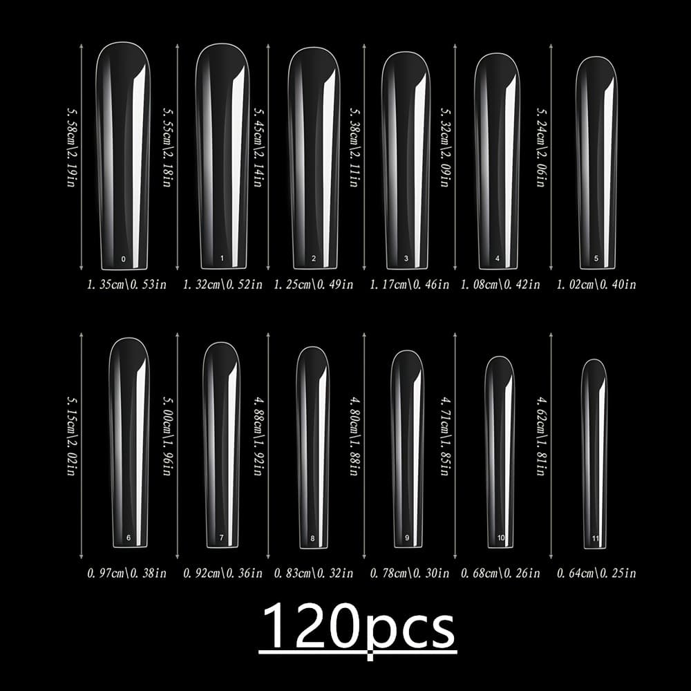 TEMU 120/240pcs Extra Long Xxxl Ballet Nail Tips, Mixed 12 Sizes, Transparent Full Cover Artificial Nail Stickers