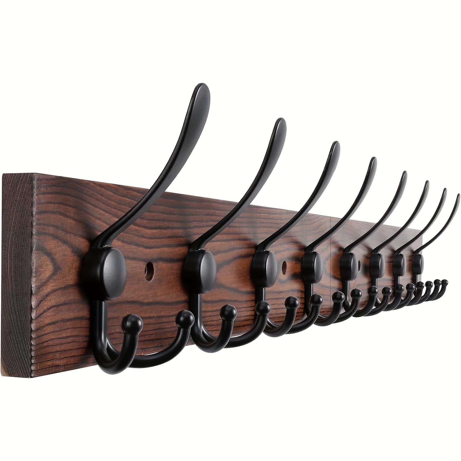 TEMU 32.2'' Large Coat Rack Wall Mount Coat Hooks Coat Hanger With 8 Metal Black Triple-hooks Brown Pine Plank Hat Rack For Wall Hooks For Hanging Coat Hat Jacket