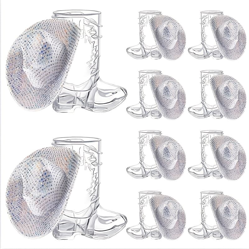 TEMU Gift For Her/him 20pcs 1oz Silver Mini Cowboy Boot Shot Glasses Mini Western Cowgirl Hat Tiny Cowboy Cowgirl Party Decorations Bachelorette Party Supplies