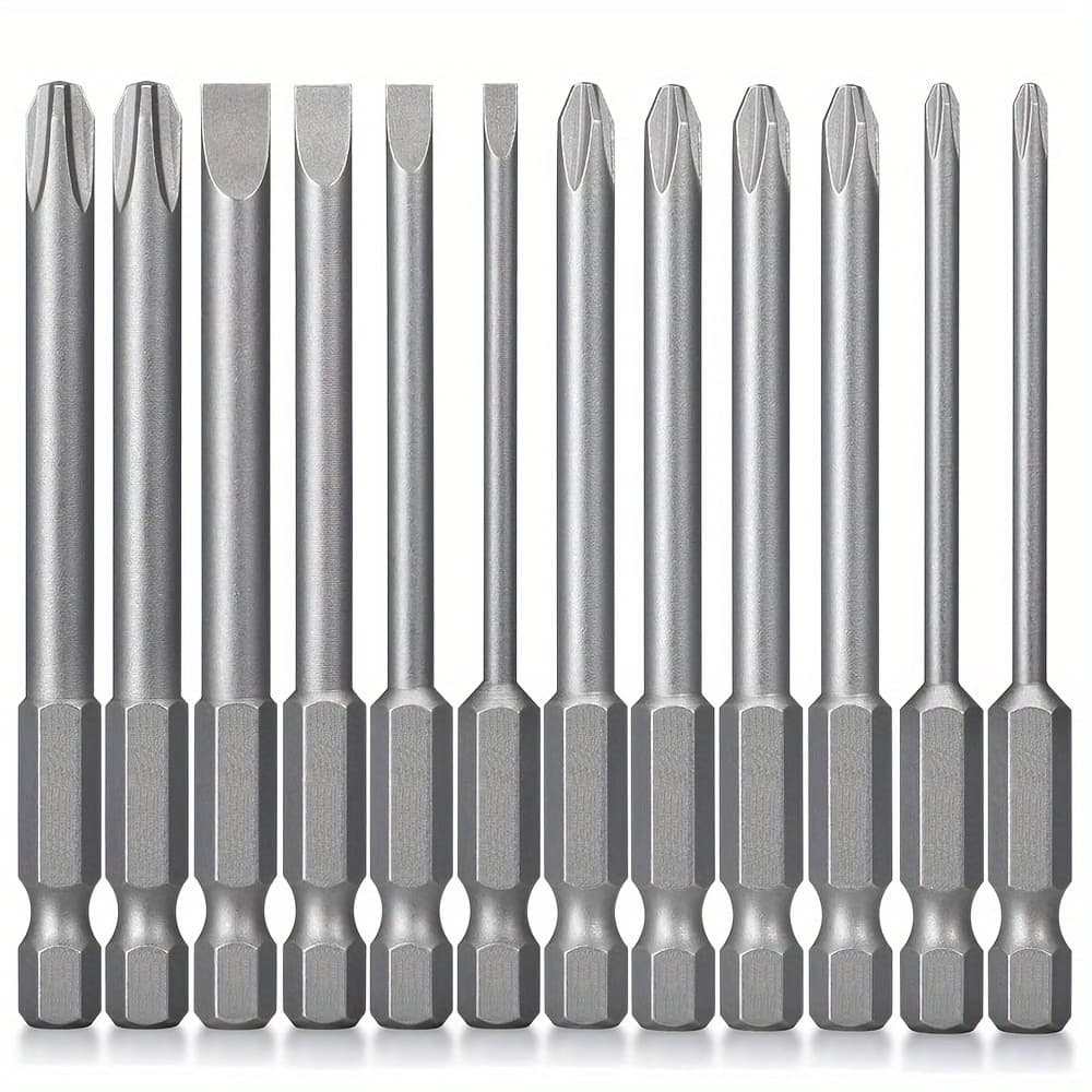 TEMU 12pcs Slotted Bit Set, 1/4 Inch Hex Shank S2 Steel Magnetic 3 Inch Long Drill Bits (slotted Set)