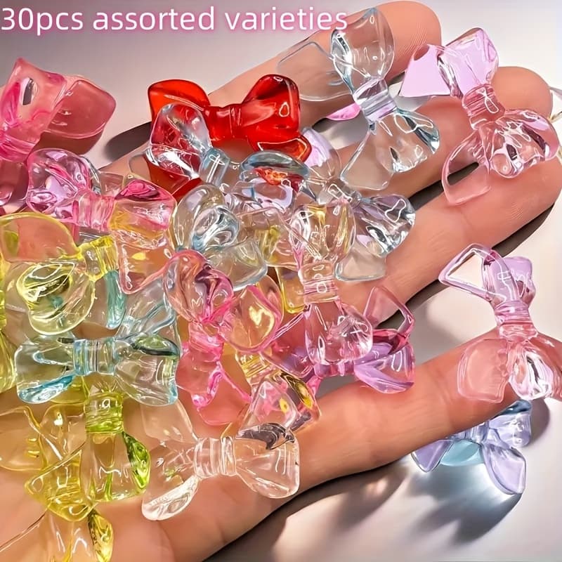 TEMU 30pcs/15pcs Random Mix Acrylic Transparent Ribbon Knot Beads, 34x24mm Bow Charms For Diy Keychain Jewelry Making Accessories, Charms For Bracelet Making Bead Assortments