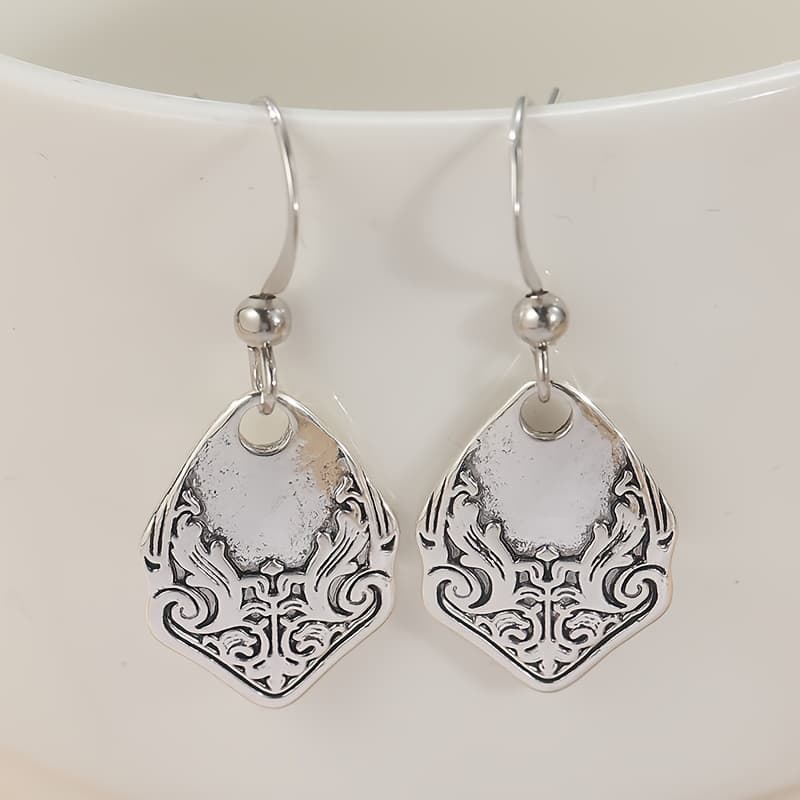 TEMU Boho Chic Silvery Spoon Earrings - Antique Copper Jewelry With Intricate , Perfect For Parties & Festive Occasions, Festive Earrings | Floral Pattern Earrings | Copper Earrings