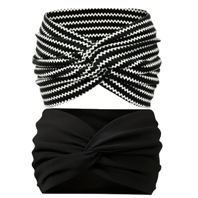 TEMU 2pcs Striped/solid Bohemian Fashion Retro Widened Knotted Headband - Women's Multifunctional Hair Additions, Suitable For Most People