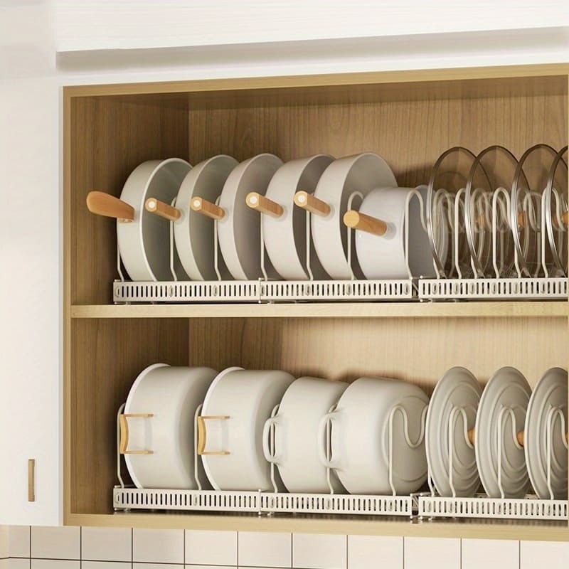 TEMU Pot And Pot Storage Rack For Cabinets, Expandable Pot Cover Storage Rack With 13 Adjustable Dividers, Commodity Cutlery Rack,