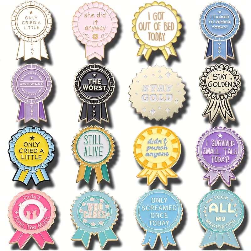 TEMU Flixblany 16pcs Geometric Medal Design Student Badge Gift Cartoon Letters Exquisite Versatile Scarf
