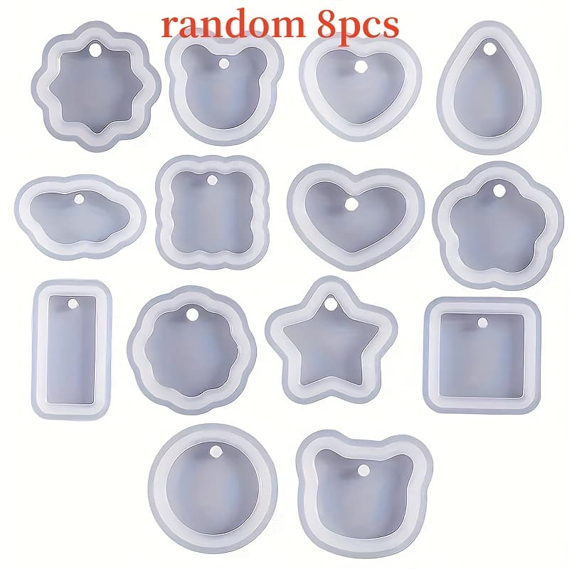 TEMU 8pcs Random Silicone Resin Casting Mold, Used For Jewelry Pendants, Irregular Geometric Shapes And Heart-shaped Keychain Handmade Molds, Easy Demolding, Transparent Silicone Art Making Molds