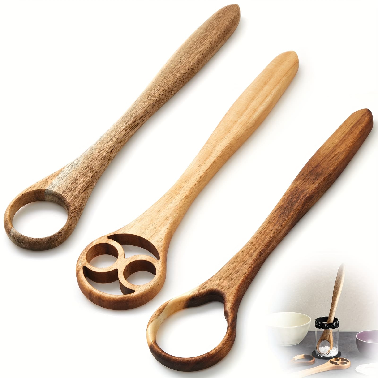 TEMU 3pcs Set Of 13 Inch Wooden Danish Dough Mixer, Bread Mixing Tool, Suitable For Mixing Sourdough, Batter, Eggs, And Flour, Traditional Bread Baking Products And Tools