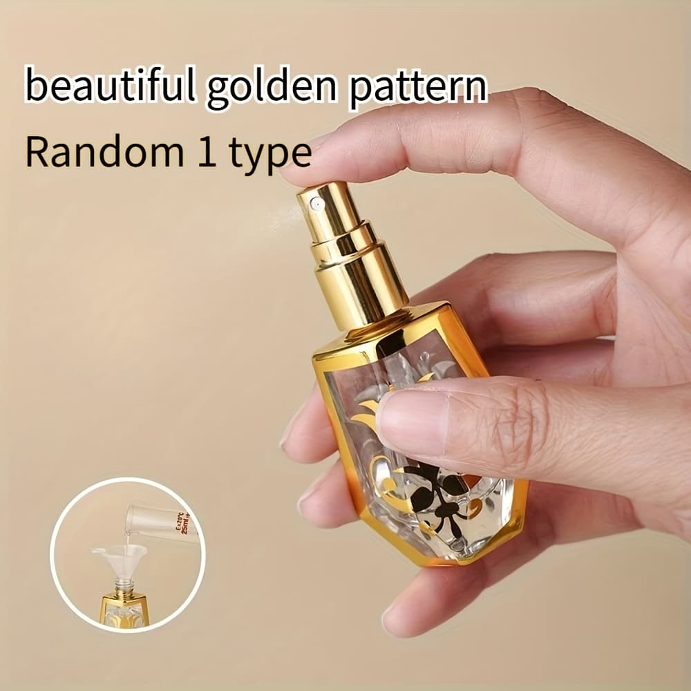 TEMU 0.34 Oz Golden Pattern Glass Spray Bottle | Reusable Sample Bottle For Perfume And Skincare, Includes Funnel, Portable Container With Delicate Spray Mechanism