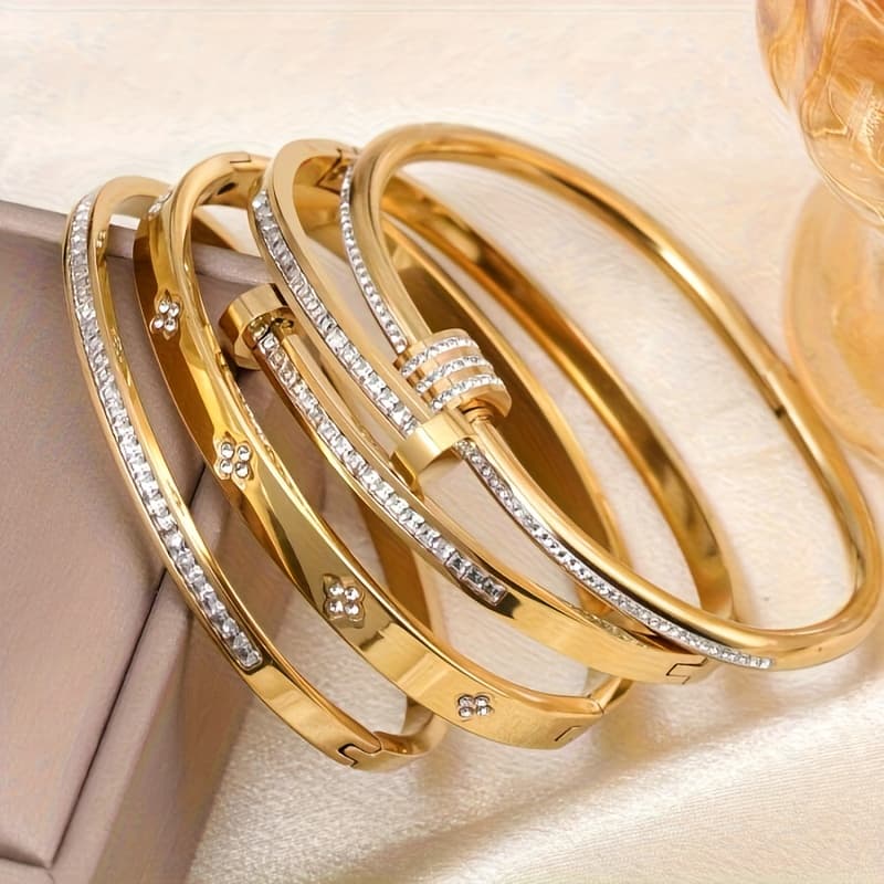 TEMU 4pcs Of Luxurious And Fashionable Hand Bracelets Decorated With, Made Of High-quality Materials, Are Water-resistant And Rust-proof