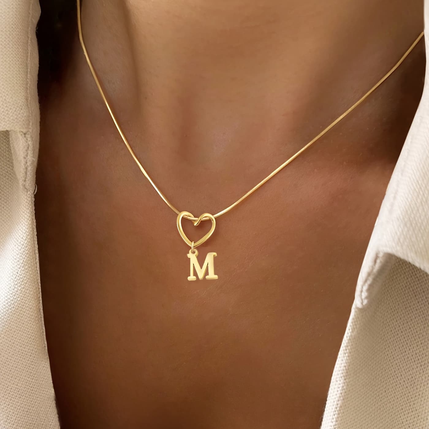 TEMU 1pc Plated Letter Necklaces For Women Hollow Heart Initial Pendant Stainless Steel Herringbone Chain Necklace For Women Jewelry