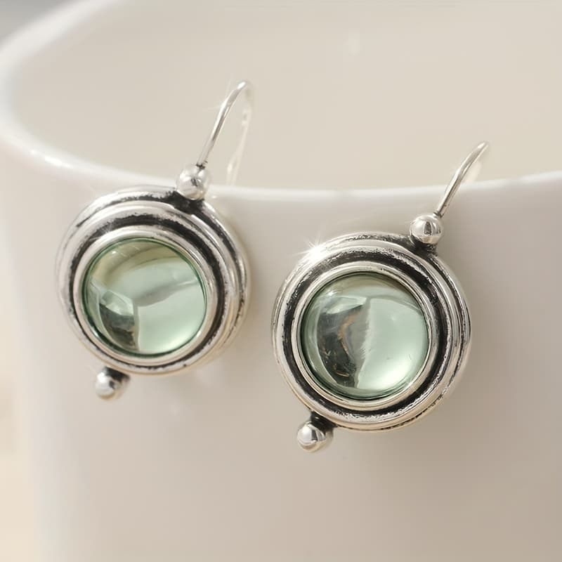 TEMU Bohemian Handmade Silvery Color Earring Boho Earrings Vintage Artificial Green Cubic Synthetic Zirconia Drop Dangle Earring Gift For Her