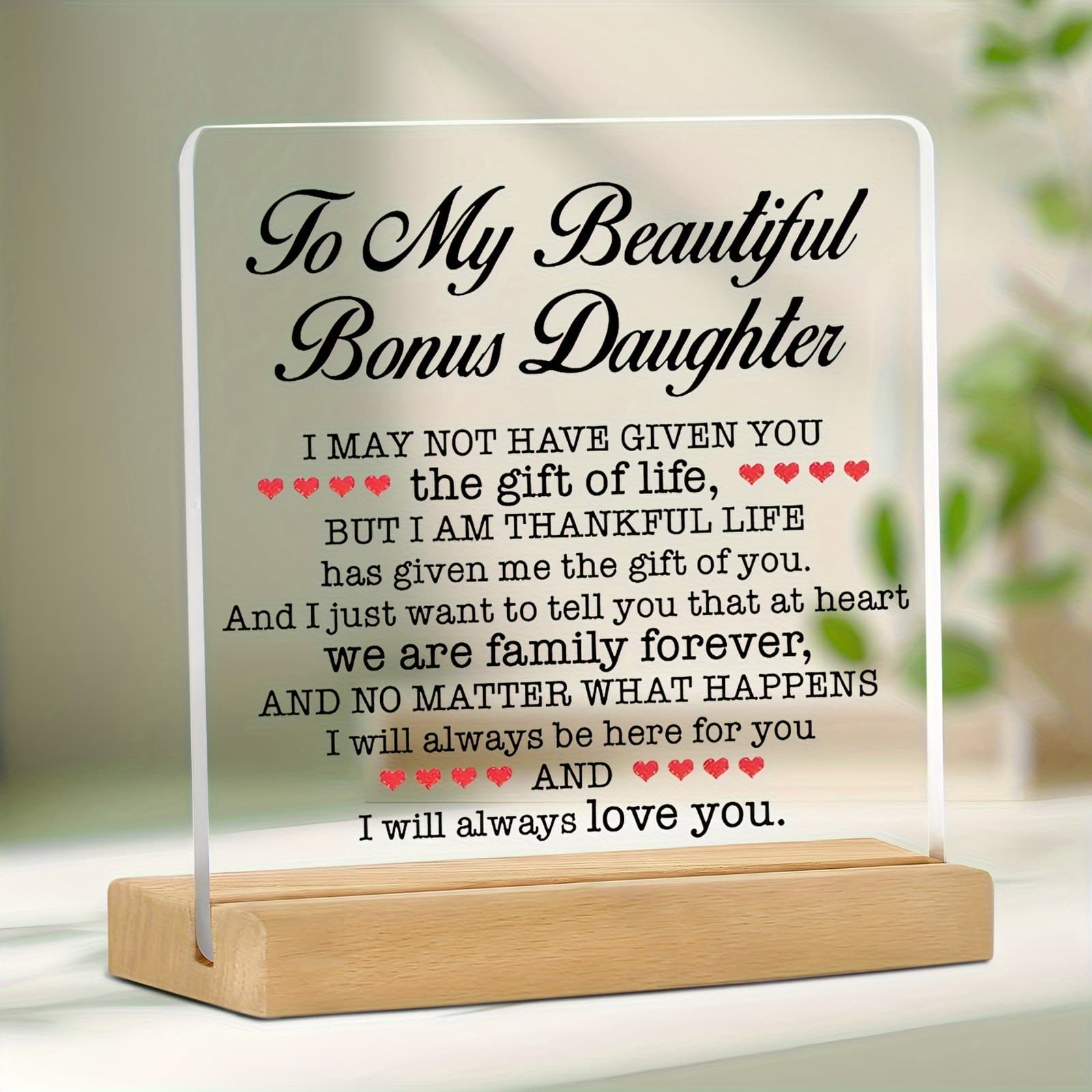 TEMU 2d Flat, 2d Flat 'to Daughter' Acrylic Sign - Modern Transparent Tabletop Decor For Home/bedroom, No Battery Needed, Perfect Stepfamily Gift From Stepmom/stepdad, 2d Flat