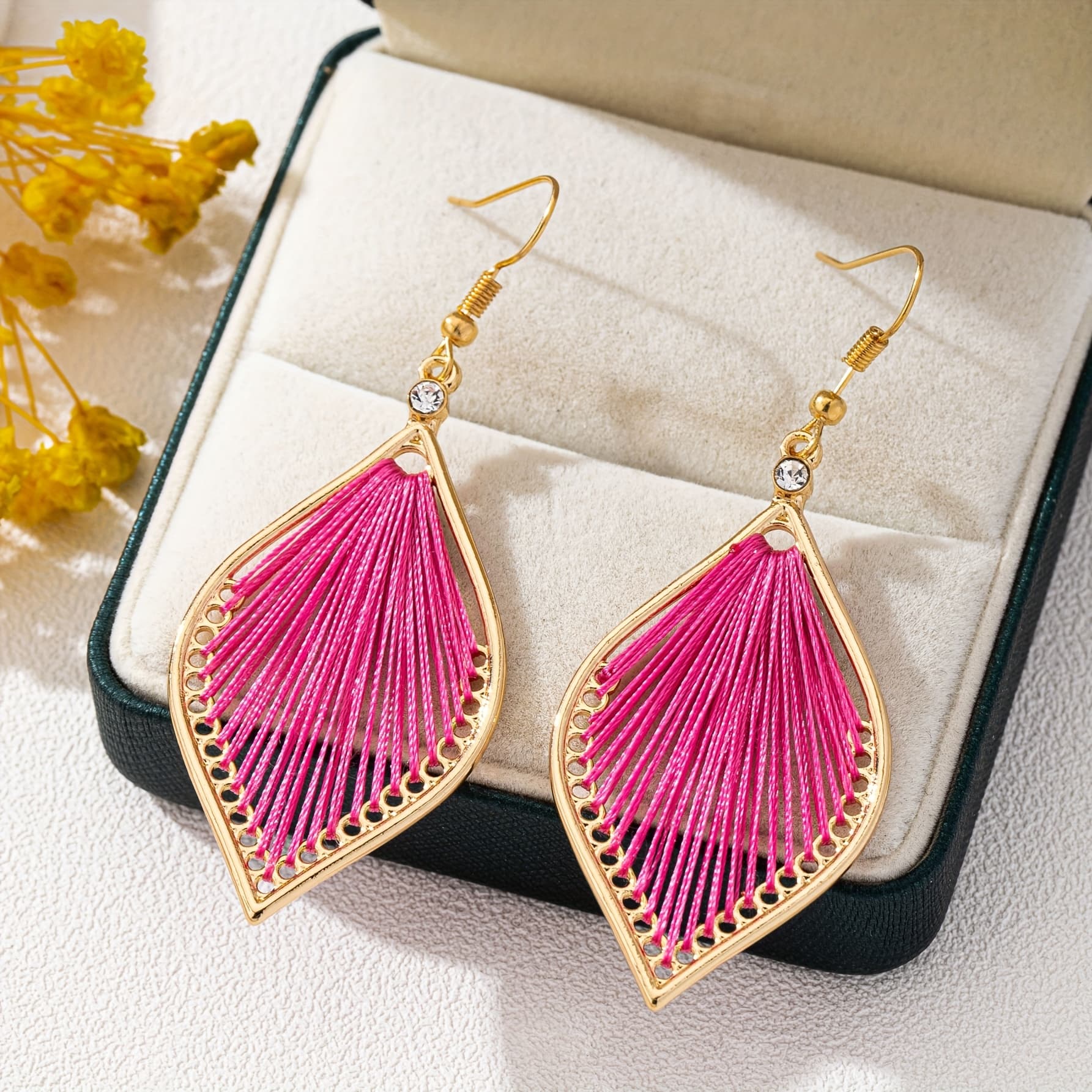 TEMU 2pcs Bohemian Elegant Retro Geometric Women's Earrings, Colorful Thread Woven Earrings, Suitable For Holiday, Parties, Festivals, Streetwear, And Daily Wear In Occasions