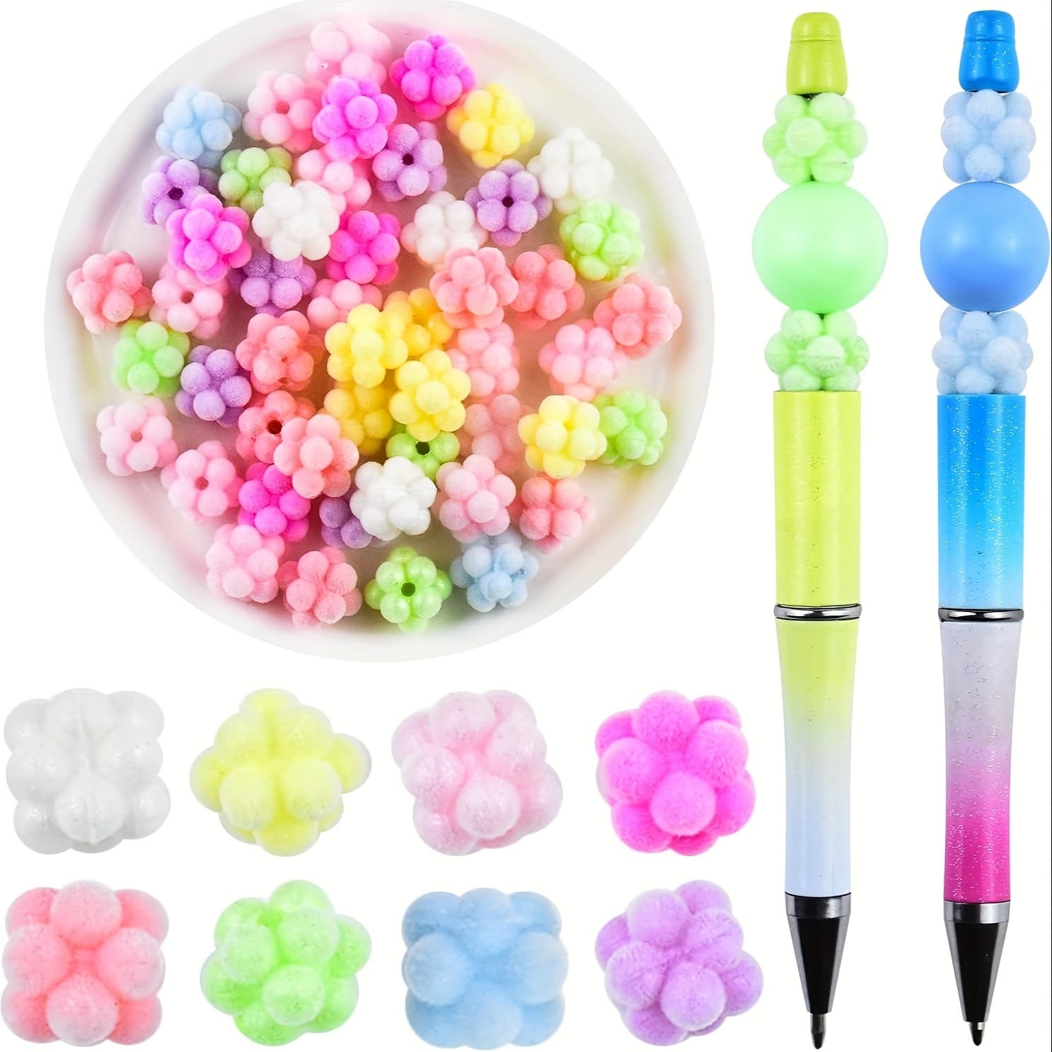 TEMU 20pcs 14mm Pastel Foamflower Beads For Pens Colorful Artificial Velvet Beads For Beadable Pens Beadable Keychains Jewelry Making Bracelet Earring Necklace-beads & Bead Assortments