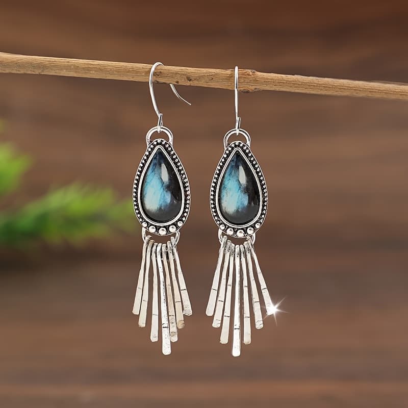 TEMU A Pair Of Fashionable Ethnic--drop-shaped Spliced Alloy Tassel Epoxy Resin Sticker Pendant Earrings For Women