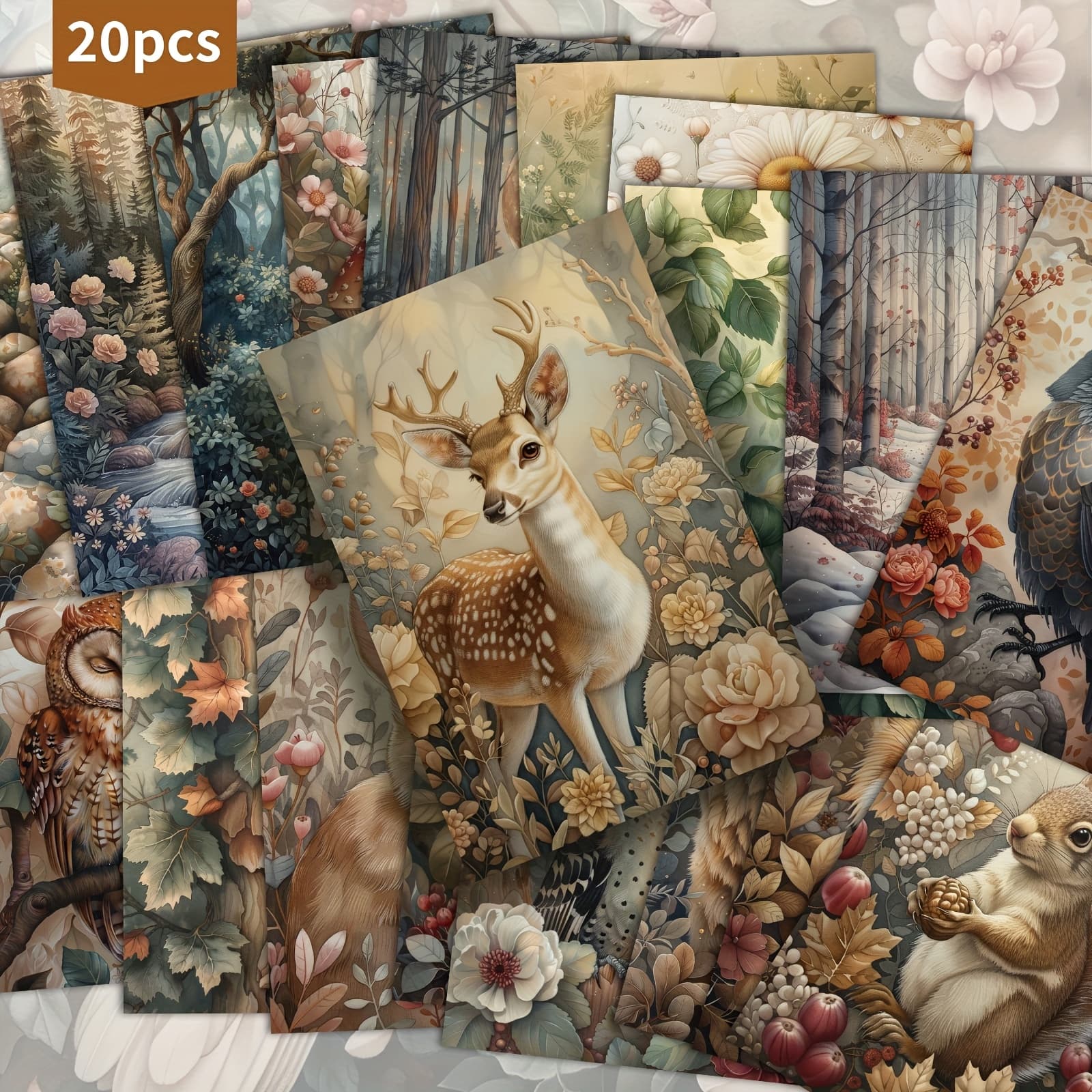 TEMU 20-pack Vintage Forest Animals Postcards - 4x6 Inches Junk Journal Paper, Classic Pinup Illustrations, Collectible Decorative Painting Cards For Scrapbooking & Crafting