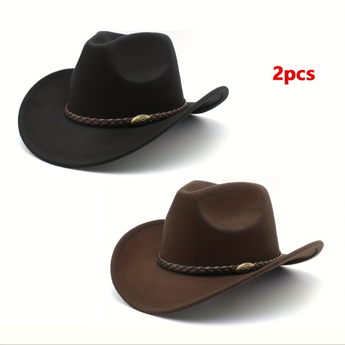 TEMU 2pcs Western Cowboy Hats In European And , Elegant Men's Gentleman Hats, Knight Hats With Calf Additions, Women's Sun Shading Felt Hats, Top Hats, Wearable All Year Round