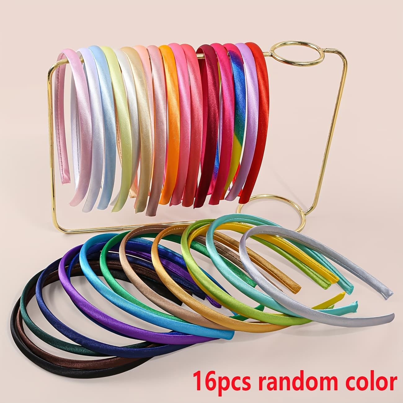 TEMU 16pcs Random Color Satin Headbands 1 Cm Headband Colorful Satin Headband Women, Colorful Women Hard Hair Band Satin Non-slip Ribbon Fashion Hair Hoop
