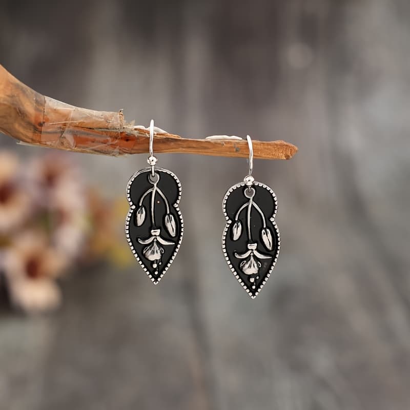 TEMU A Pair Of Geometric Carved Three-dimensional Floral Plant Resin Alloy Creative Fashion Earrings, For Teenager