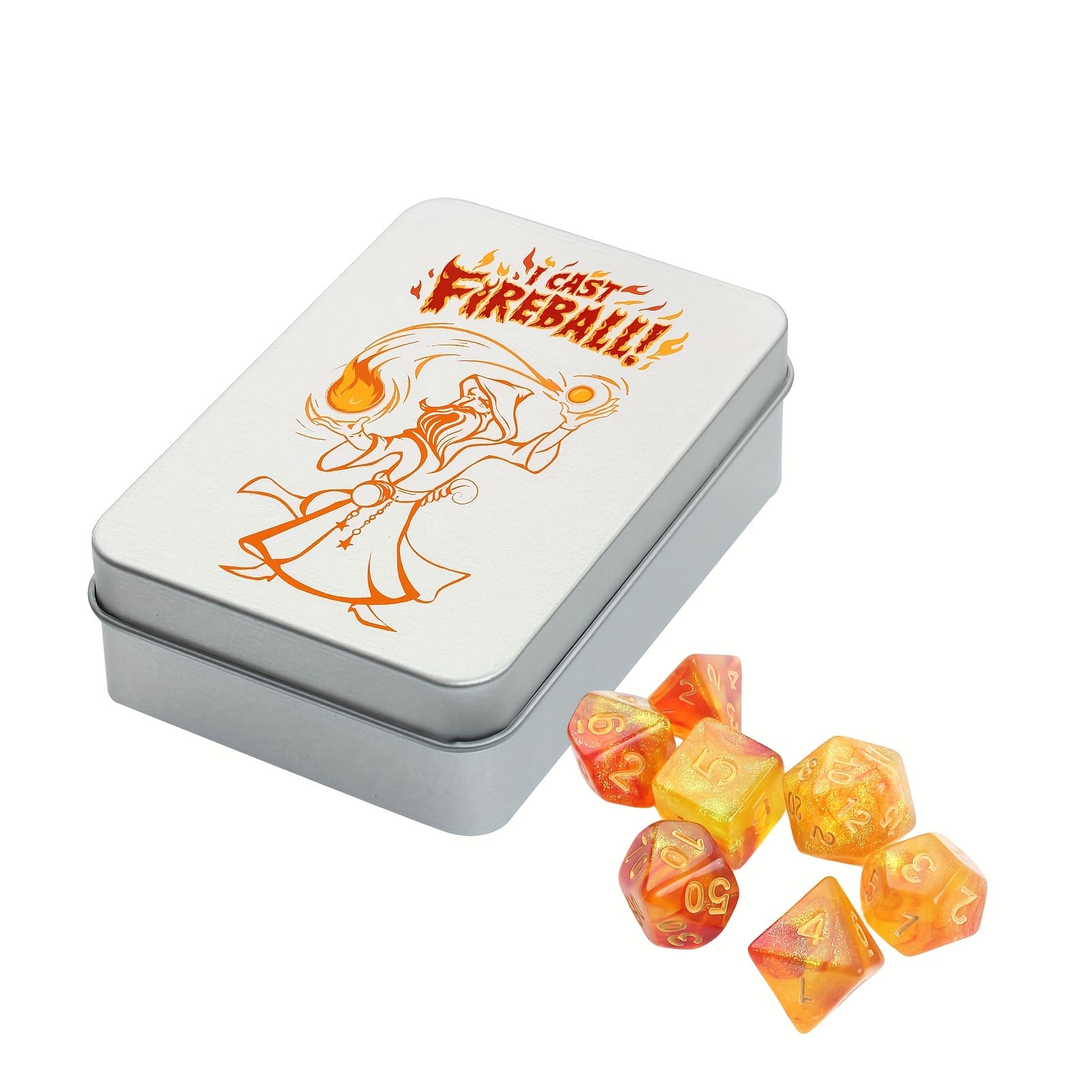 TEMU I Cast Design Dice Box And 7pcs Red Orange Polyhedral Dice Set, Dice Tin Set Game Kit, For Role Playing Game, Easy To Storage