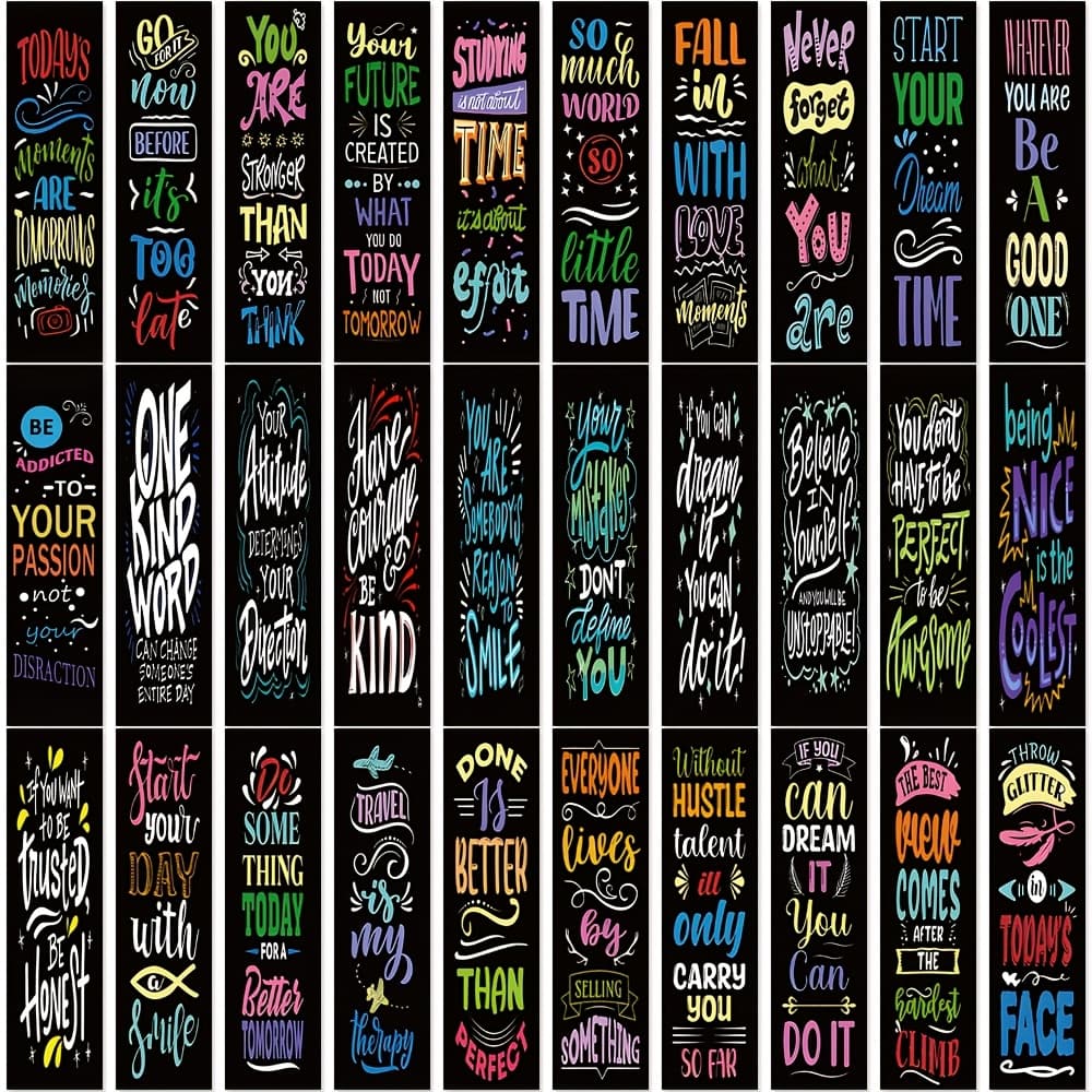 TEMU 30pcs Inspirational Quotes Black Bookmarks Perfect For Book Lovers Retro Graffiti Design Reading Marking Cards Suitable As Classroom Reward School Gift For Bookish