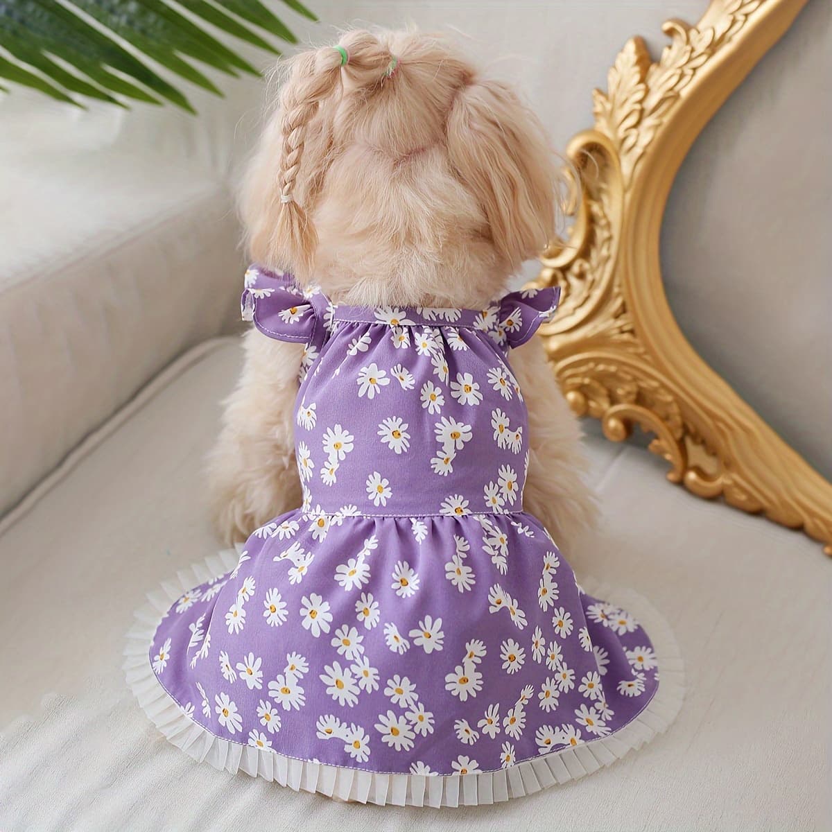 TEMU Daisy Pet Dress With Flutter Sleeves, Style Doll Dress For Cats And Dogs, 1pc