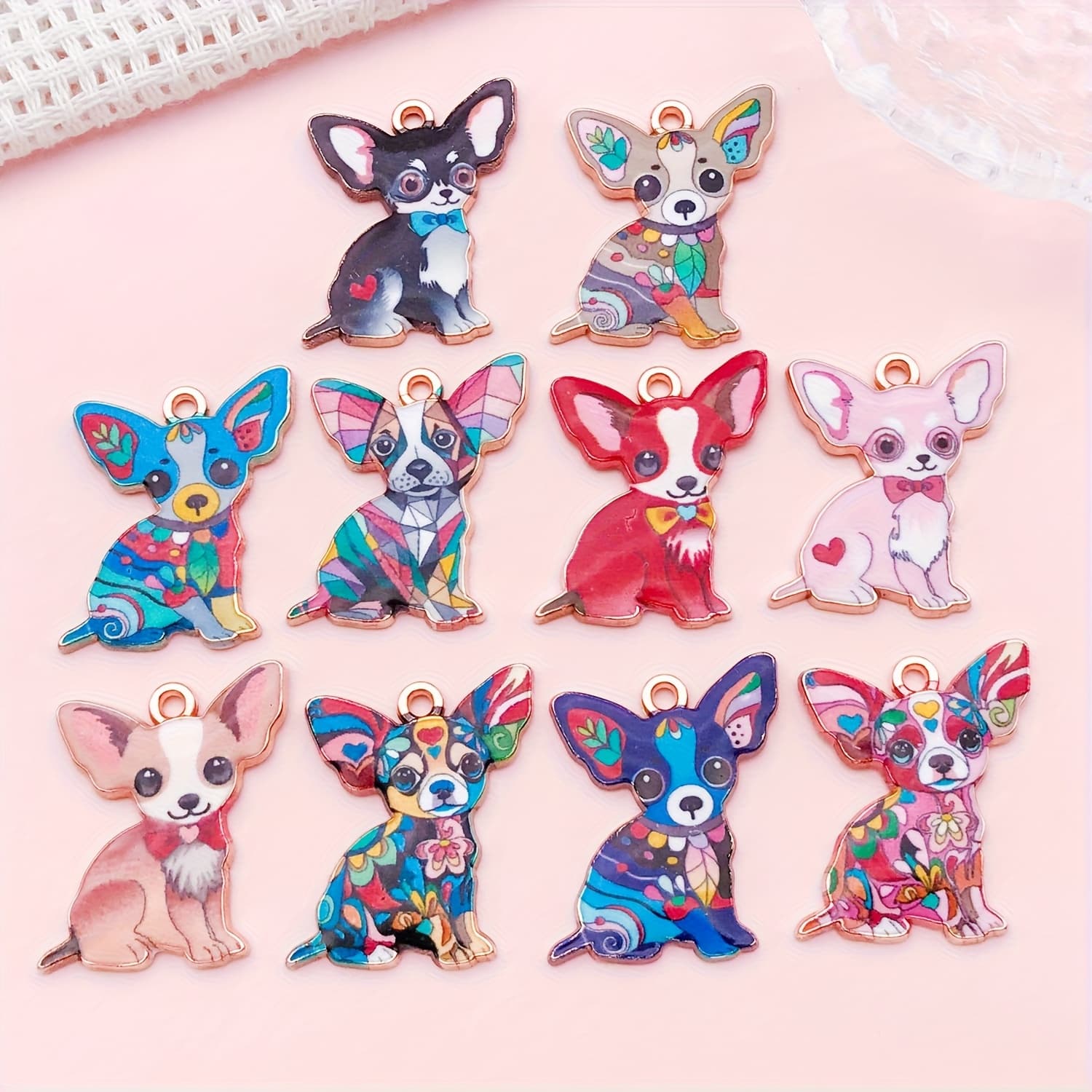 TEMU 10pcs Sailanzi Cute Dog Charms - Multicolor Enamel Puppy Pug Sitting & Standing Dog Breed Charms Suitable For Diy Keychain Necklace Making,