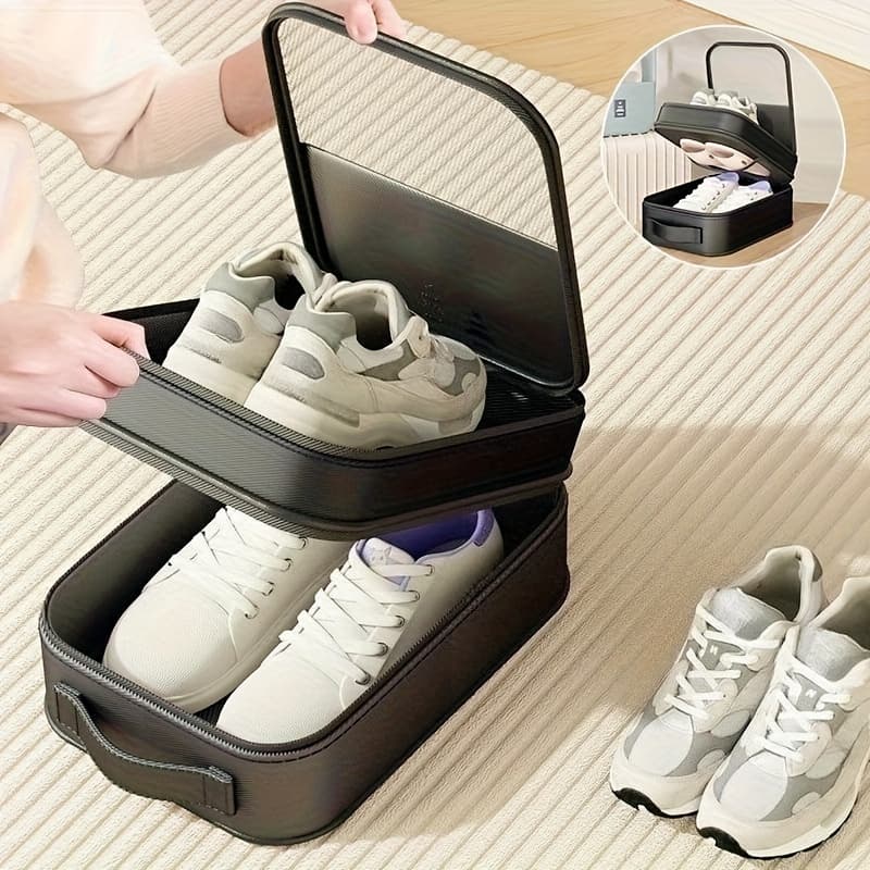 TEMU 3 Pairs Of Portable Large-capacity Shoe Storage Bags | Suitable For Travel, Durable Dustproof And Breathable Storage Box, Ergonomic Handle, Gray/black, Compact Travel Equipment,