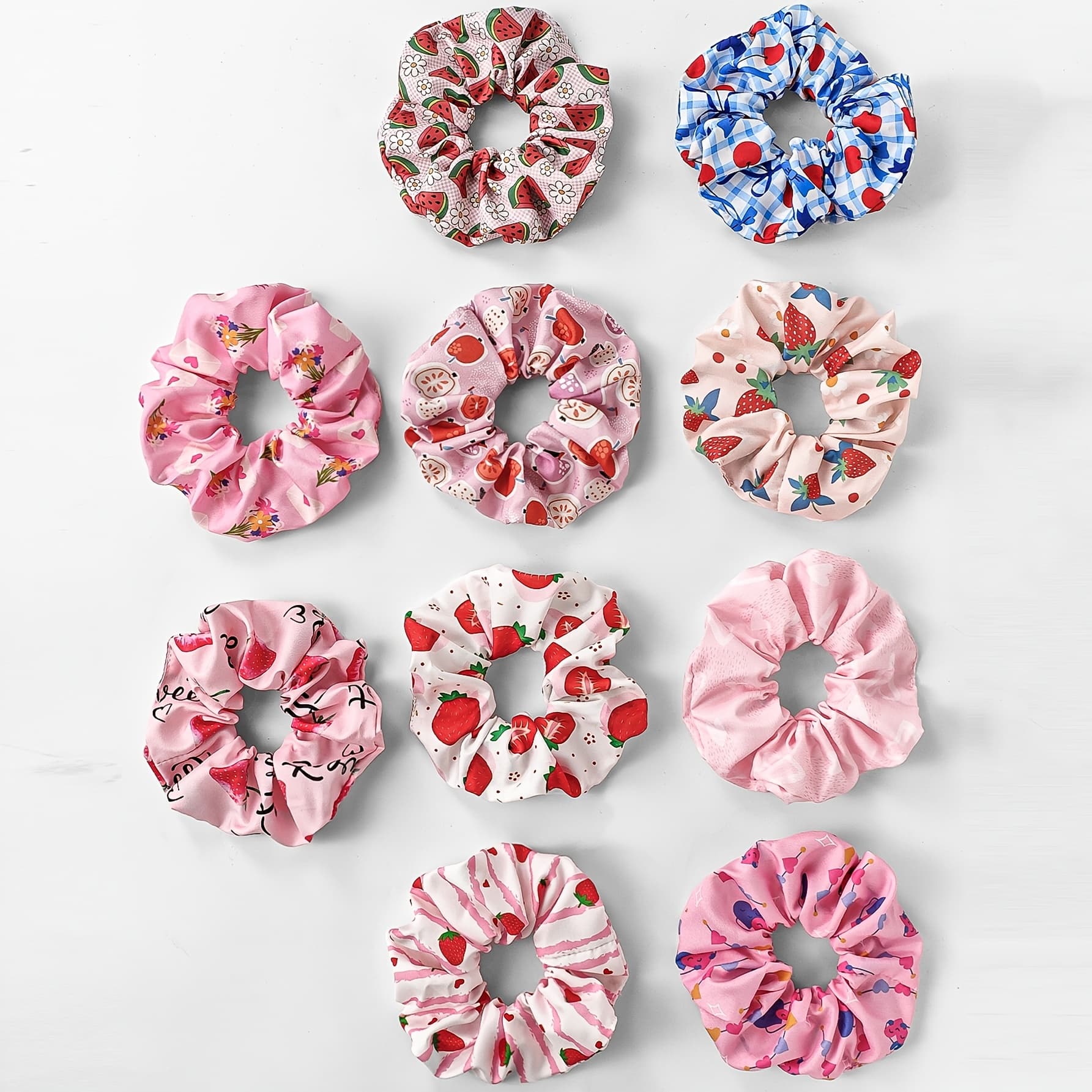 TEMU 10pcs Valentine's Day Gift Hair Ties, Fruit, Heart, Elements Gift Hair Tie Set, For Women
