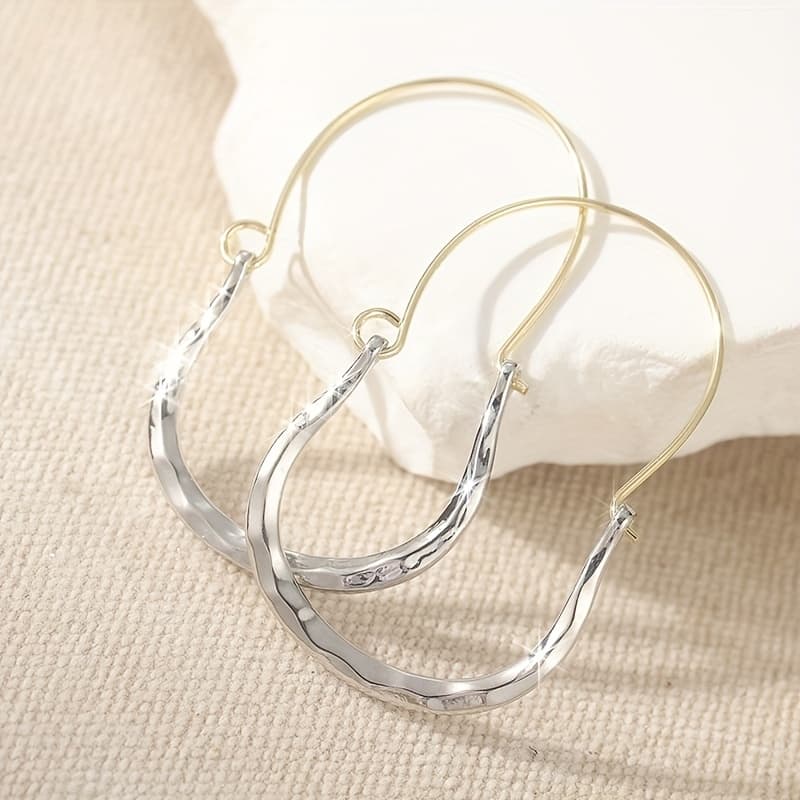 TEMU Large Minimalist Copper Hoops, Silvery Earrings, 2 Tone Hoops, Siren Jewels, Gifts For Her