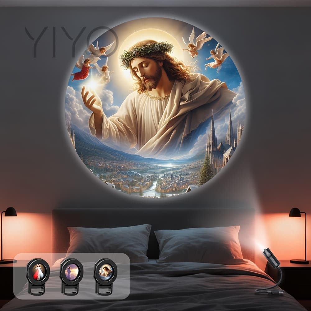 TEMU Jesus Christian Led Projection Lamp, Mary, Usb Night Light, Indoor Ambient Light, Decorative Light, Suitable For Church, Living Room, Bedroom, Birthday, Christmas Gift