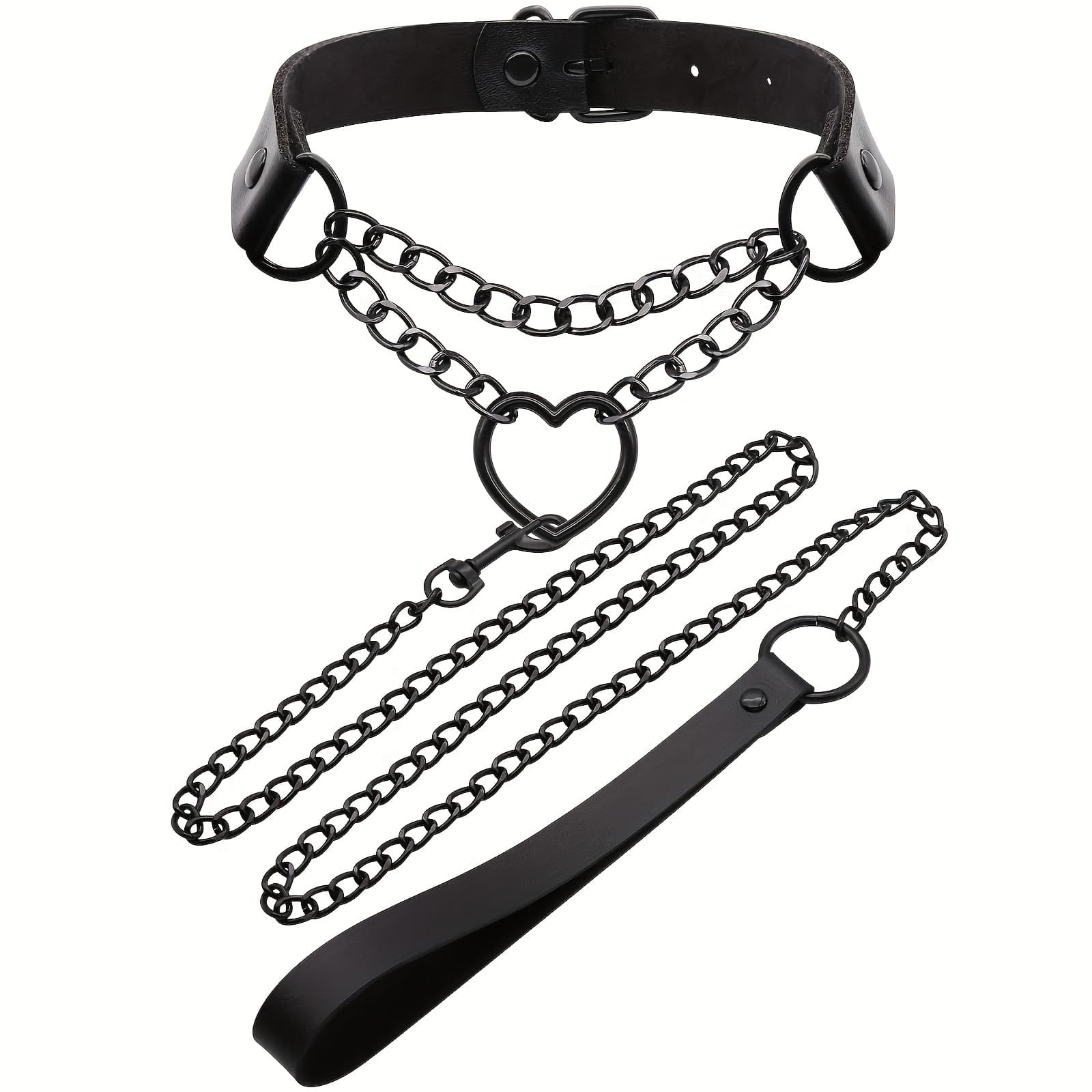TEMU 2pcs Black Choker Necklace For Women Faux Leather Chokers Collar And Leash Set Heart Chain Choker Necklaces Jewelry Gift For Halloween